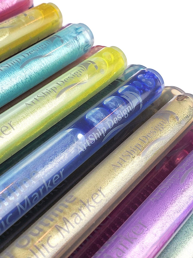ArtShip Design 24 Self Outline Metallic Markers, Paint Pen Double Pack of Both Extra Fine Tip and Medium Tip, Double Line Markers, Self Outline Paint Pens, Journal Pens, Scrap Booking, Cards, DIY Crafts - Image 3